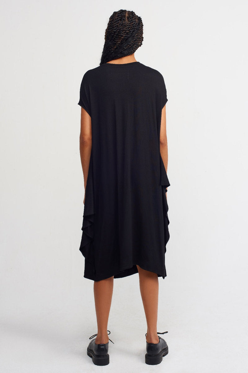 NU Shirred Detail Midi Dress Black
