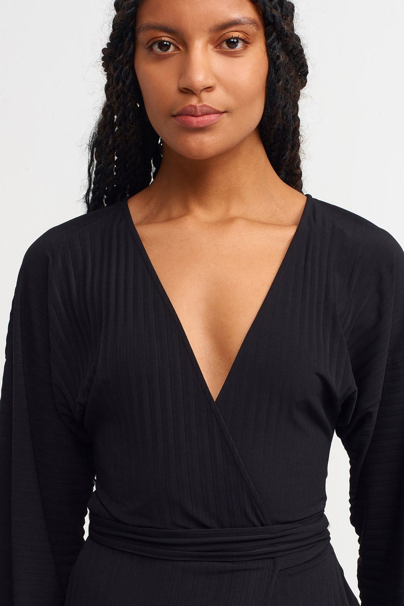 NU Double Breasted Pleated Dress Black