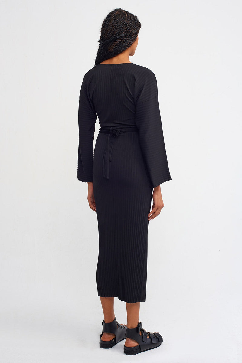 NU Double Breasted Pleated Dress Black