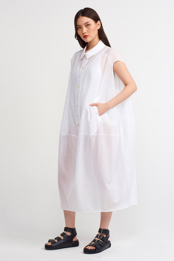NU Solid Sleeveless Shirt Dress Off White