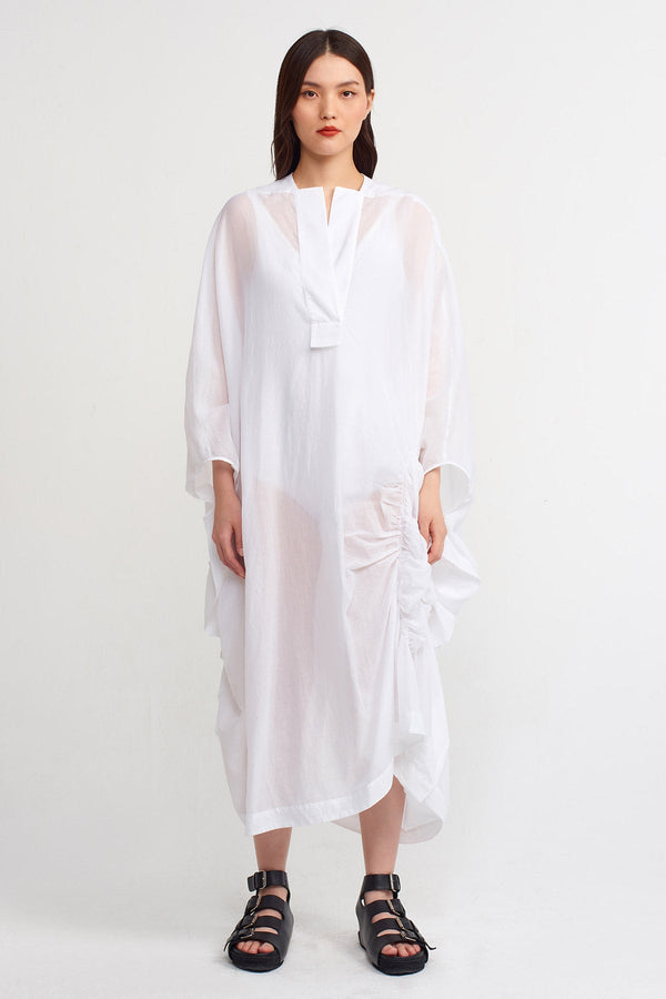 NU V-Neck Maxi Kaftan Dress Off White