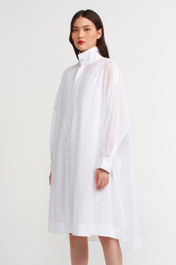 NU Solid Long Sleeves Shirt Dress Off White