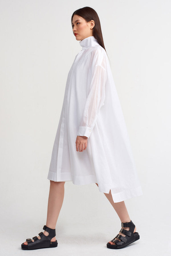 NU Solid Long Sleeves Shirt Dress Off White