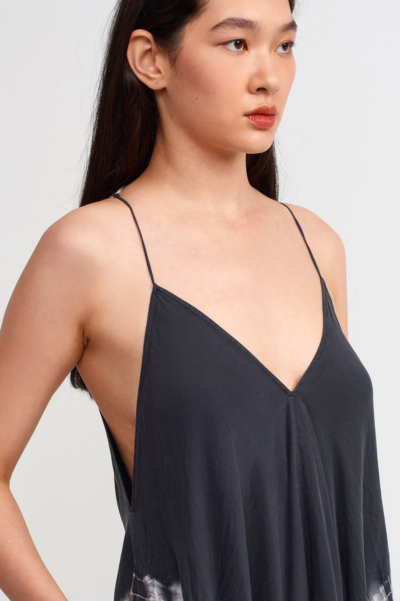 NU Tie Dye V Neck Maxi Dress Black/Offwhite