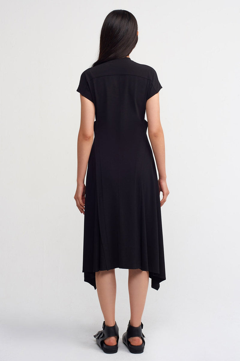 NU Solid Asymmetrical Midi Dress Black