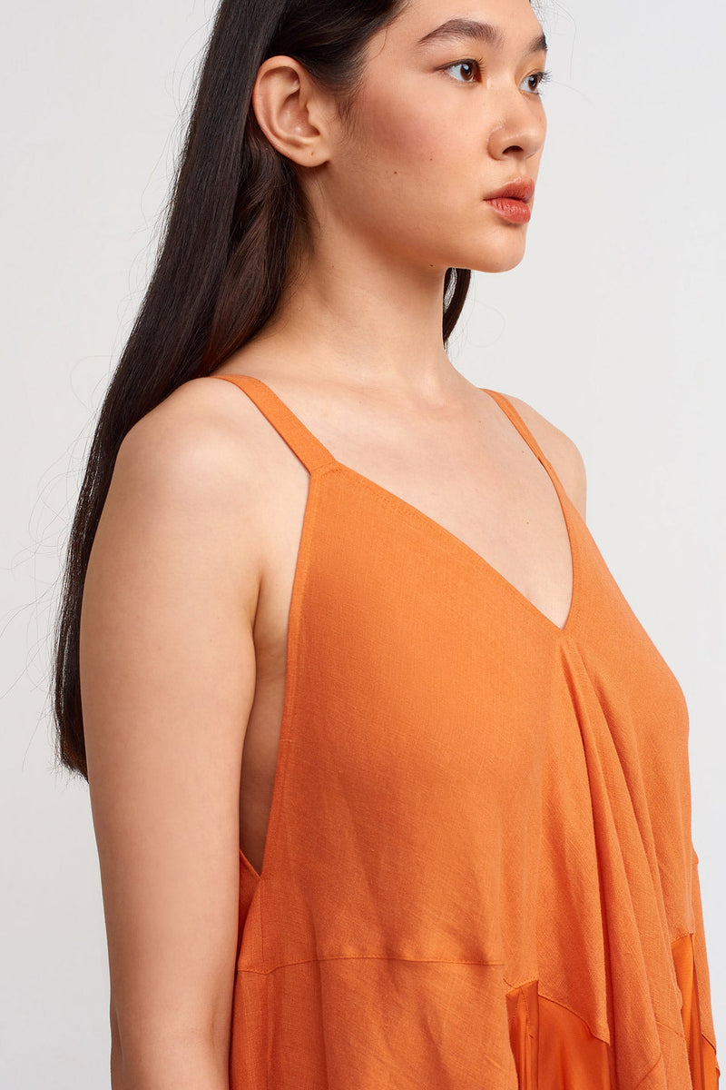 NU Thin Strap Linen Mix Satin Dress Amber