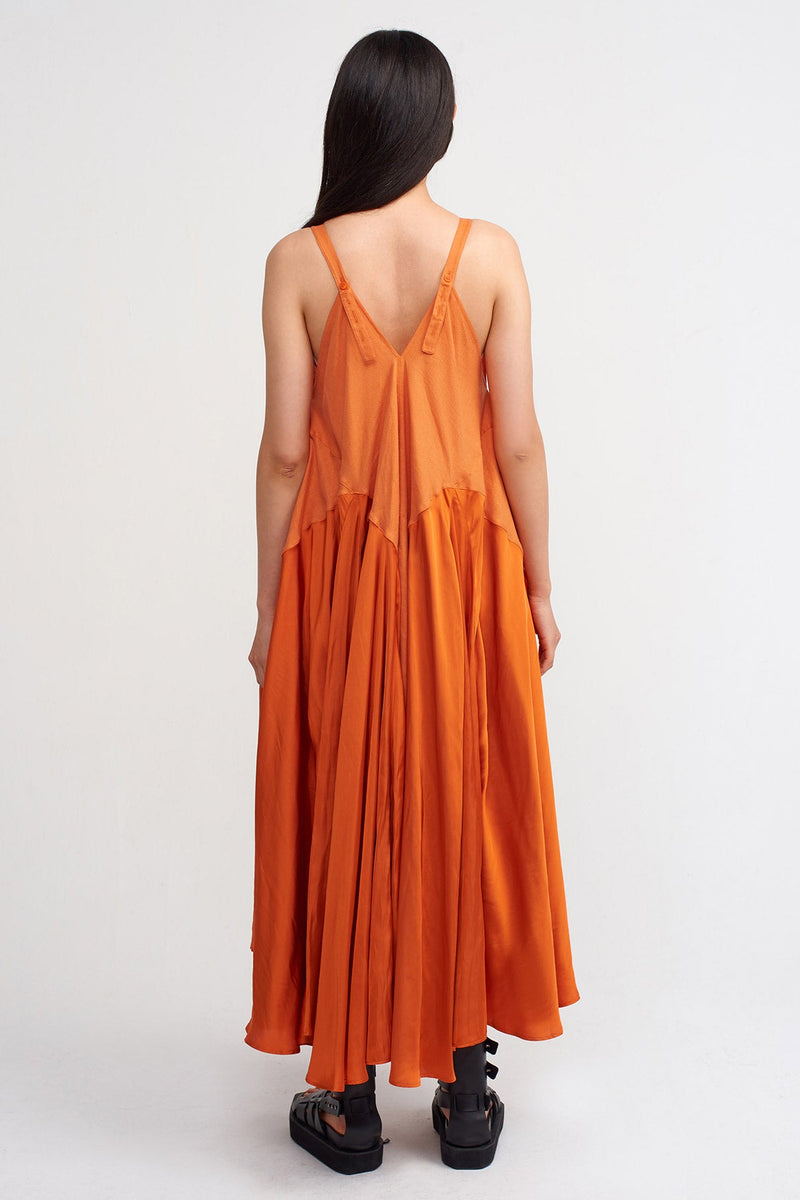 NU Thin Strap Linen Mix Satin Dress Amber
