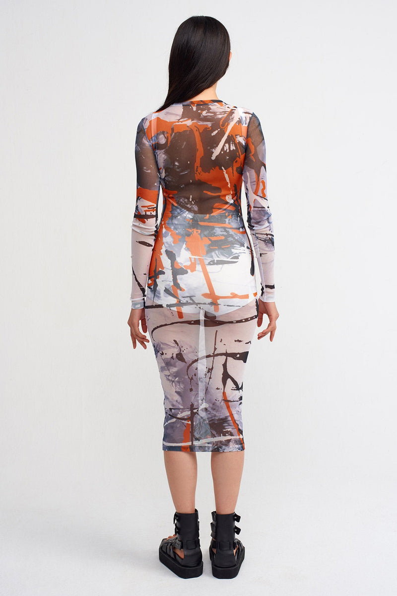 NU Printed Slim Fit Tulle Dress Multi Color