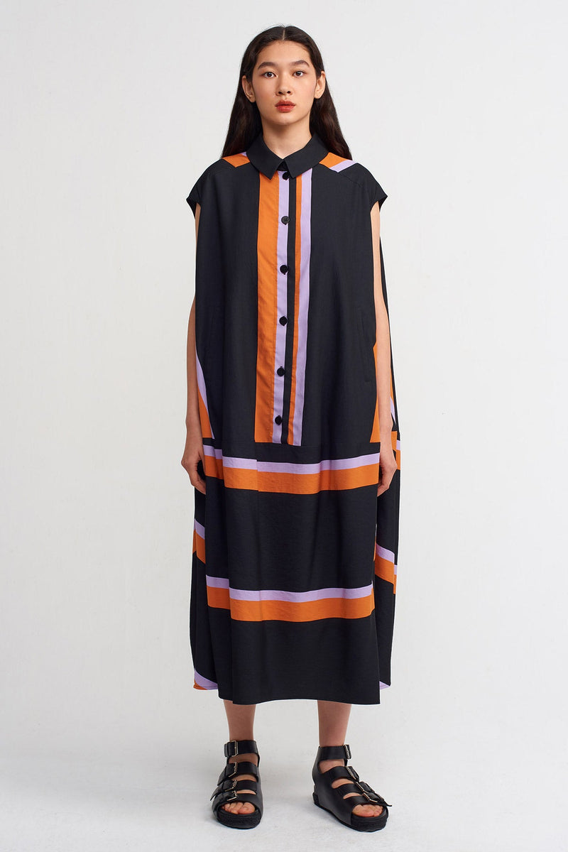 NU Multi-Colored Striped Shirt Dress Black/Orange