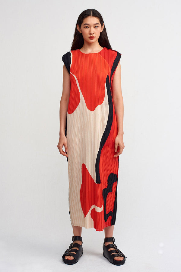 NU Printed Pleated Maxi Dress Multi Color