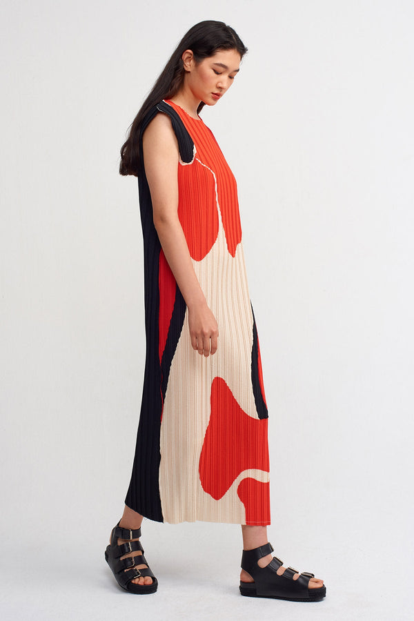 NU Printed Pleated Maxi Dress Multi Color