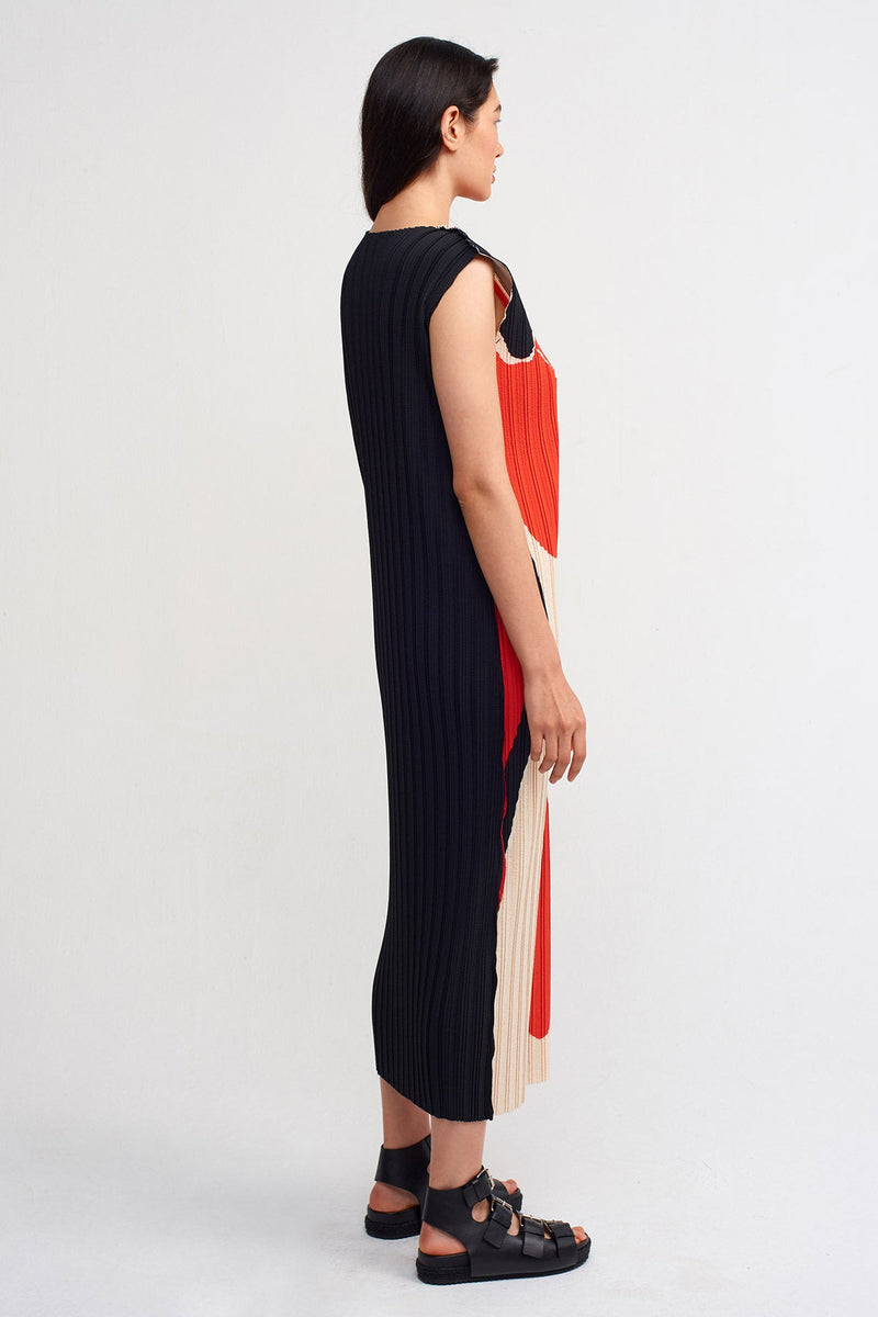 NU Printed Pleated Maxi Dress Multi Color