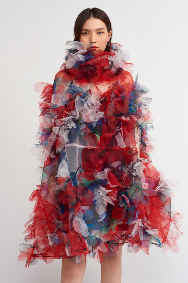 NU Printed High Collar Organza Mini Dress Multi Color
