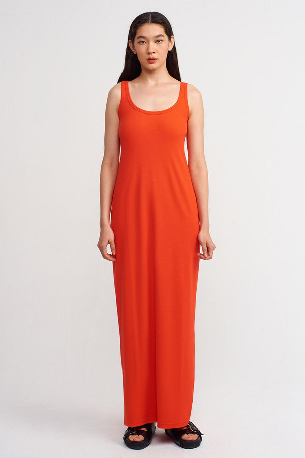NU Solid Knitted Maxi Dress Orange