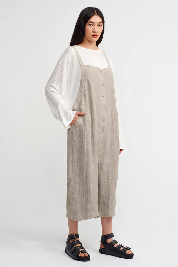 NU Thin Strap Textured Jumpsuit Light Grey