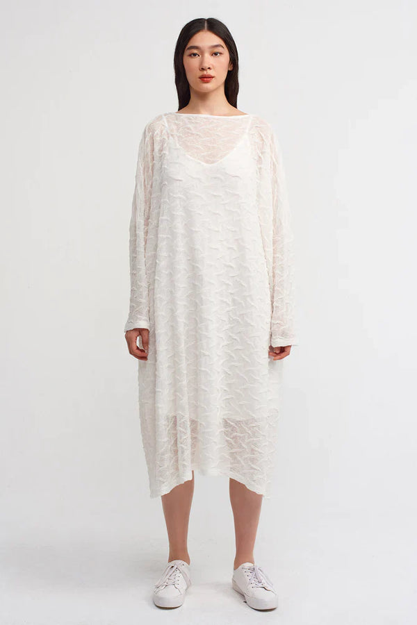 NU Solid Textured Midi Dress Off White