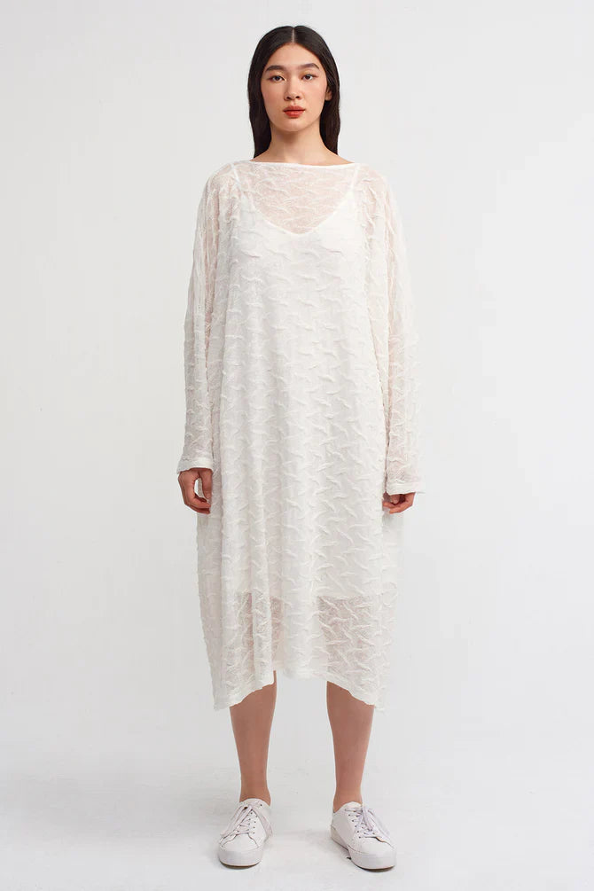 NU Solid Textured Midi Dress Off White