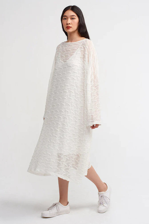 NU Solid Textured Midi Dress Off White