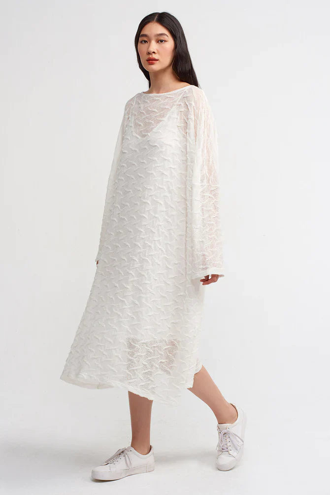 NU Solid Textured Midi Dress Off White