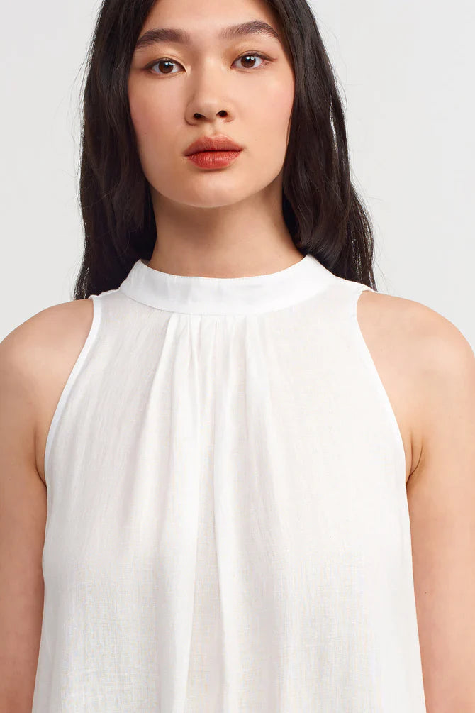 NU Linen Mix Satin Halter Dress Off White