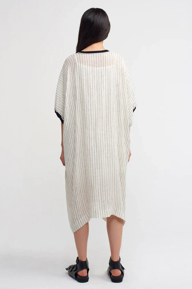 NU Striped With Ribbed Detail Dress Natural/Black