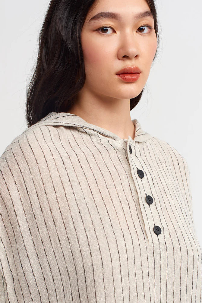 NU Striped Hooded Asymmetrical Dress Light Grey