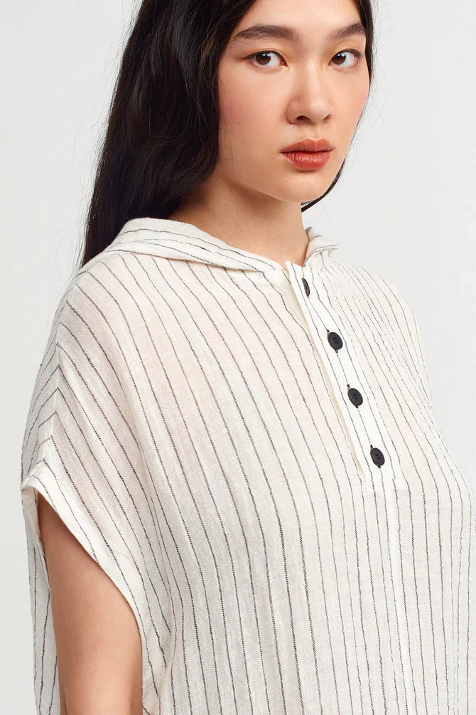 NU Striped Hooded Asymmetrical Dress Natural