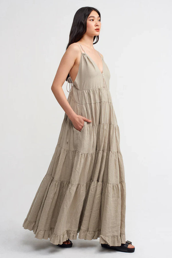 NU Strappy Tiered Detail Maxi Dress Light Grey