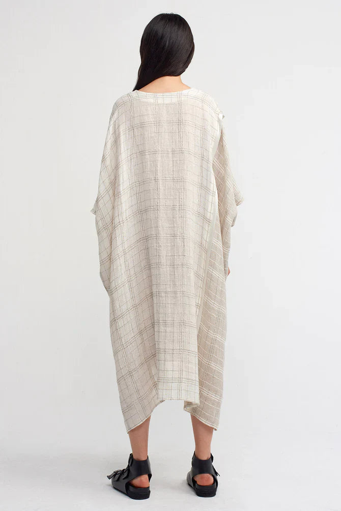 NU Checkered Wide Shirt Dress Light Grey