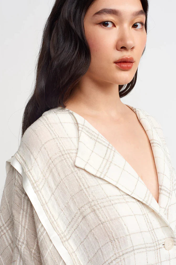 NU Checkered Wide Shirt Dress Light Grey