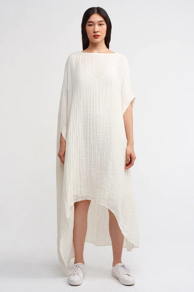 NU Solid Textured Asymmetrical Dress Off White