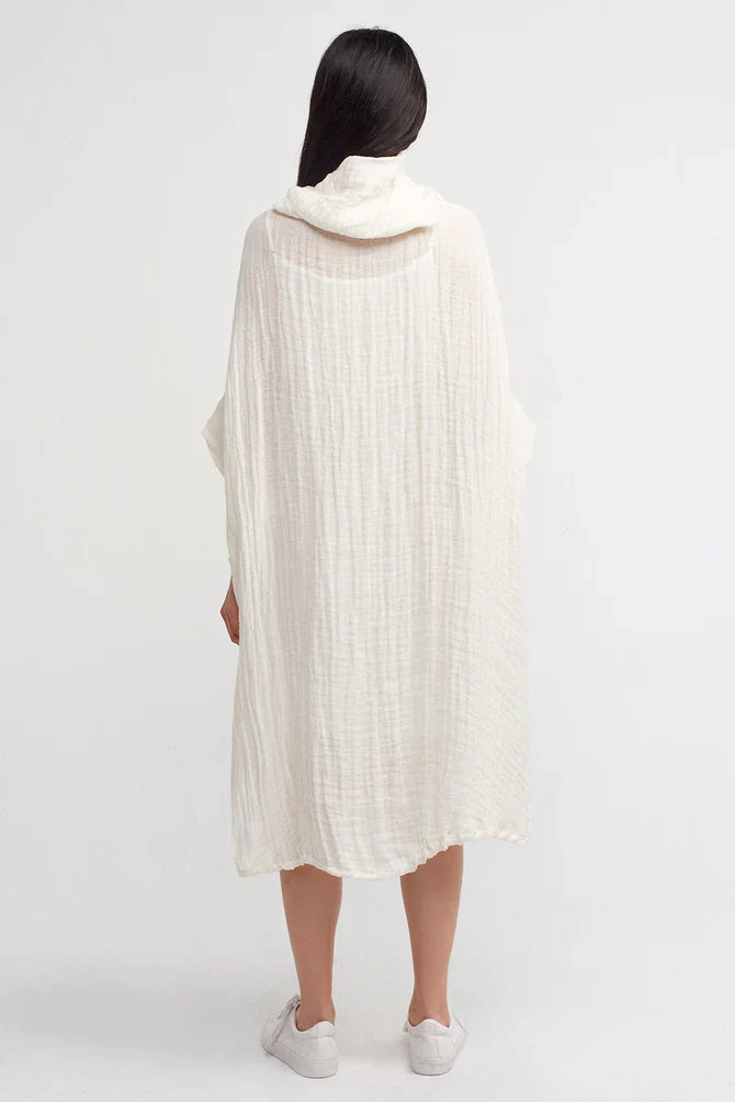 NU Cowl Collar Textured Dress Off White