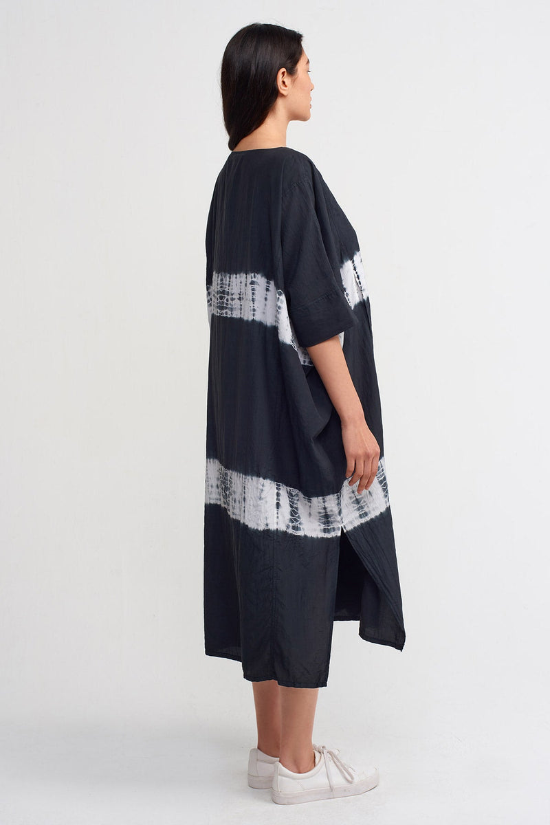 NU Printed Short Sleeve Midi Dress Black/Offwhite