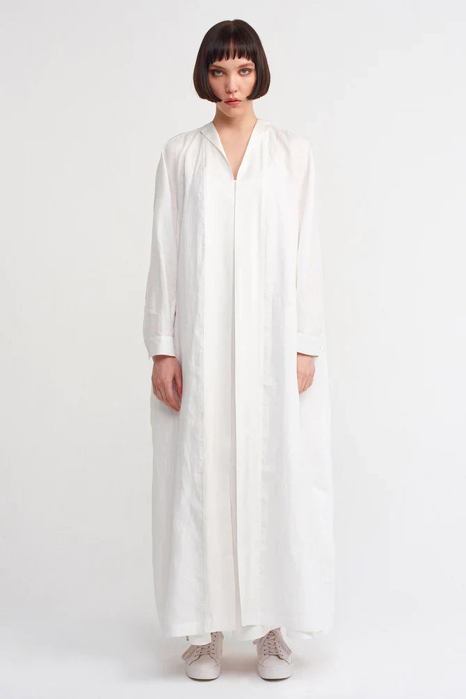 NU Solid Open-Front Maxi Abaya Off White