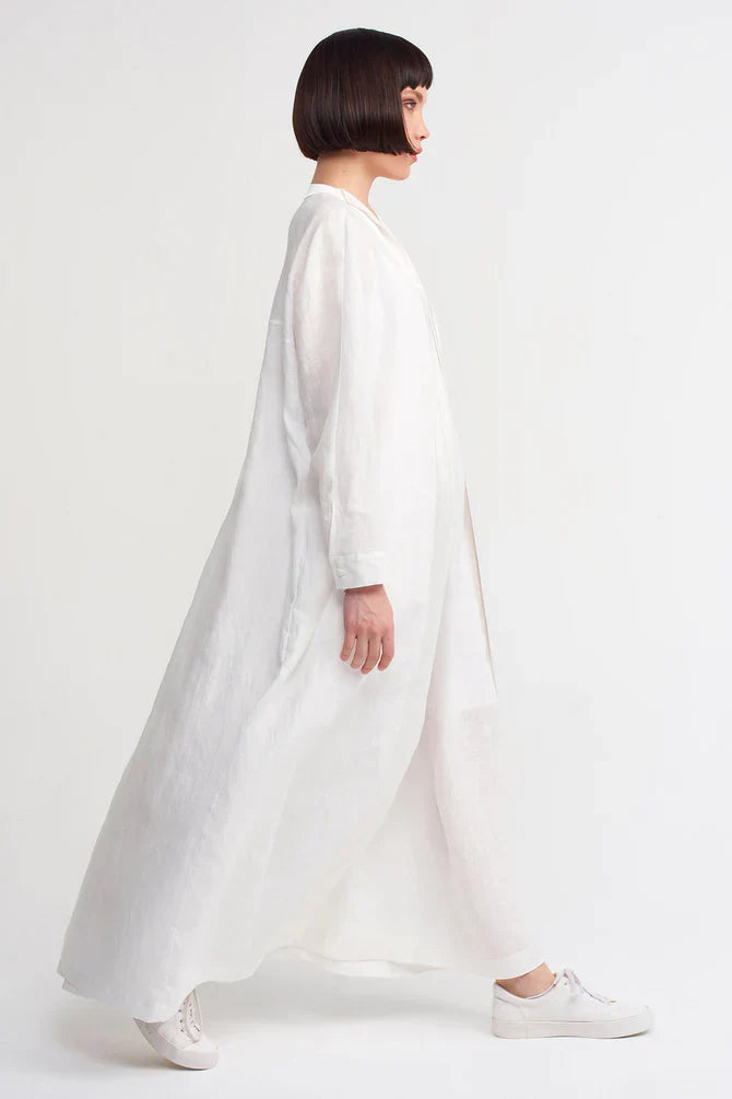 NU Solid Open-Front Maxi Abaya Off White