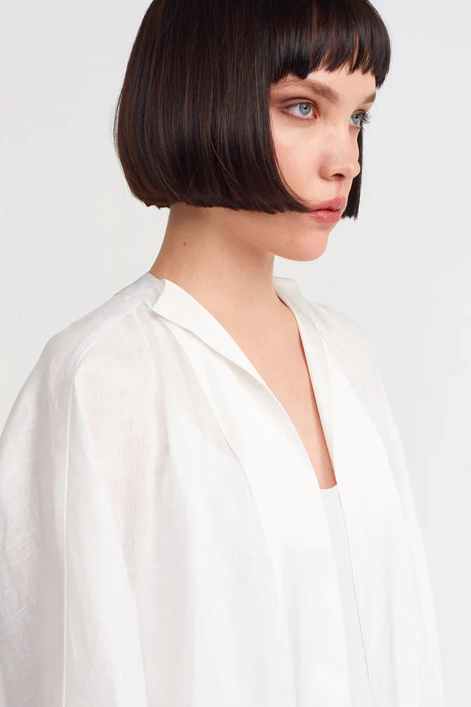 NU Solid Open-Front Maxi Abaya Off White