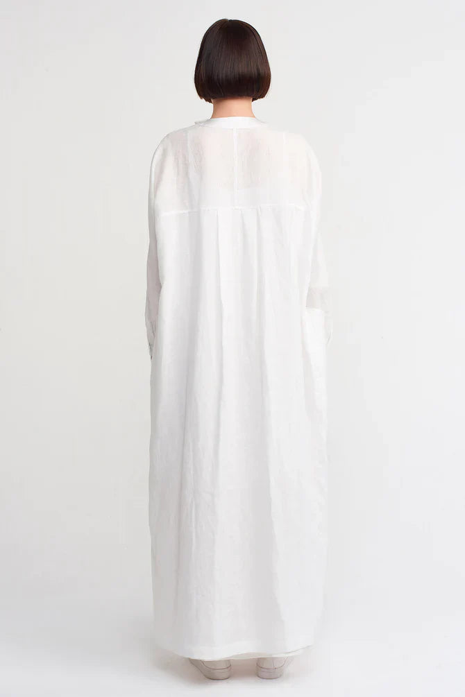 NU Solid Open-Front Maxi Abaya Off White