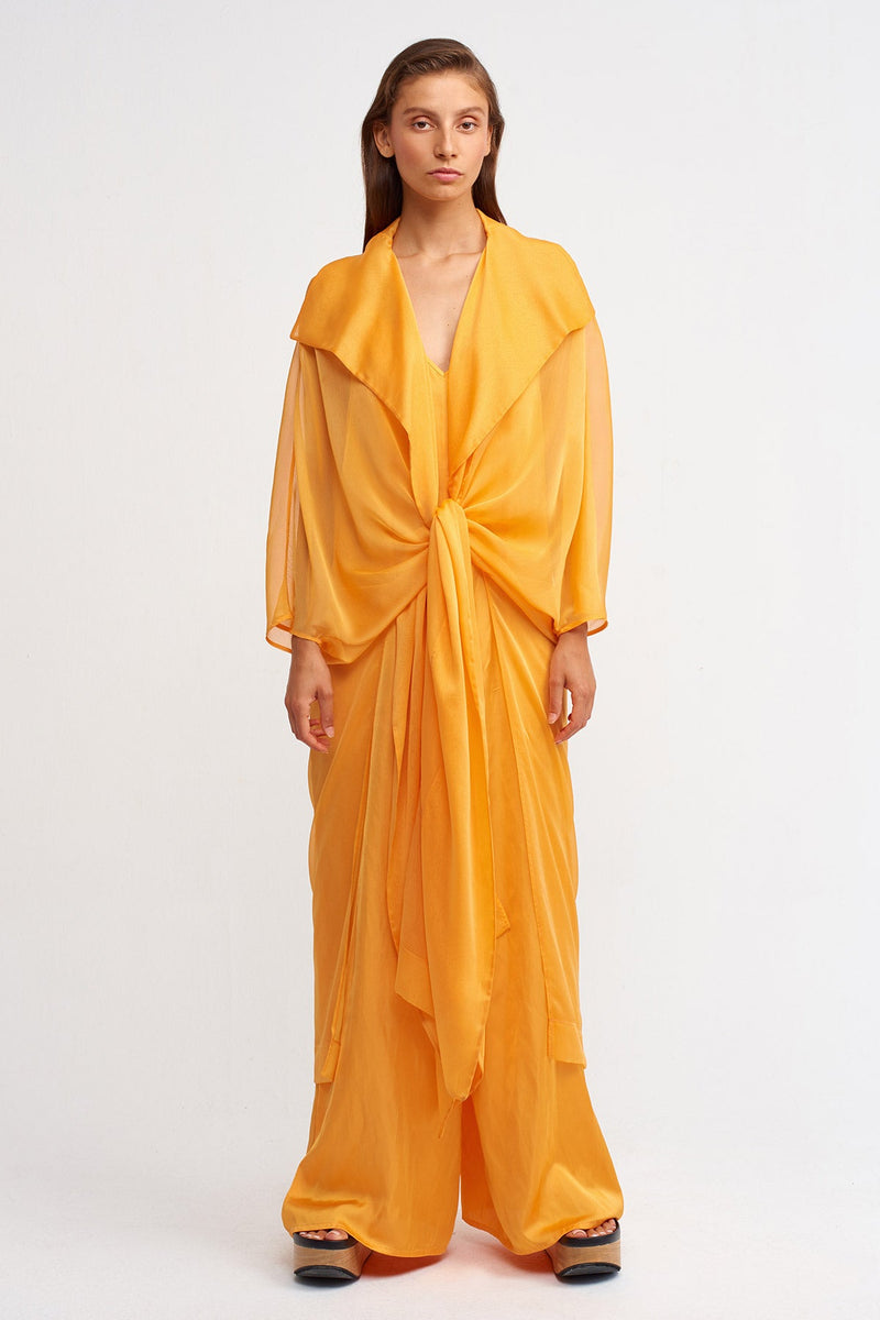 NU Tie Detail Maxi Outerwear Light Orange