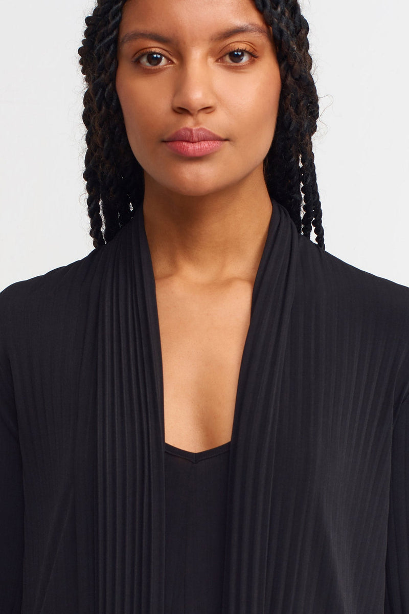 NU Slit Detailed Long Pleated Cardigan Black