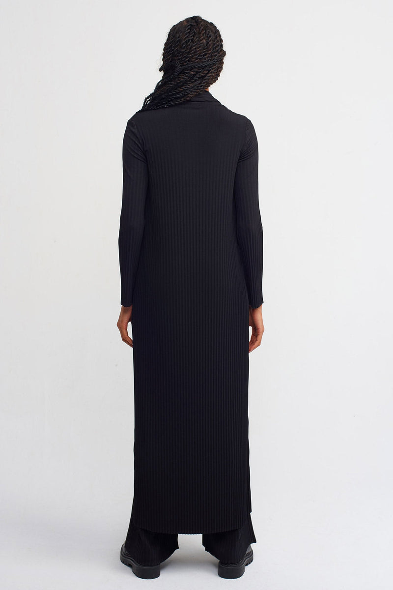 NU Slit Detailed Long Pleated Cardigan Black