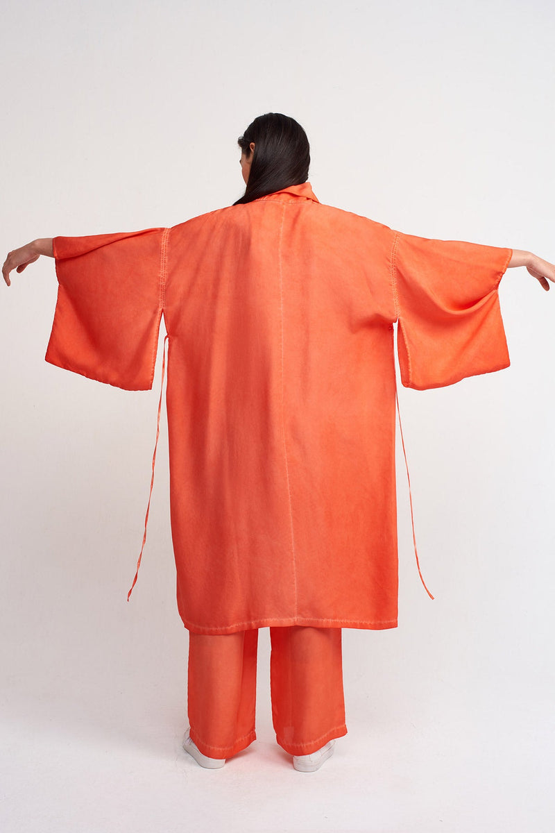 NU Silk Midi Kimono Outerwear  Orange