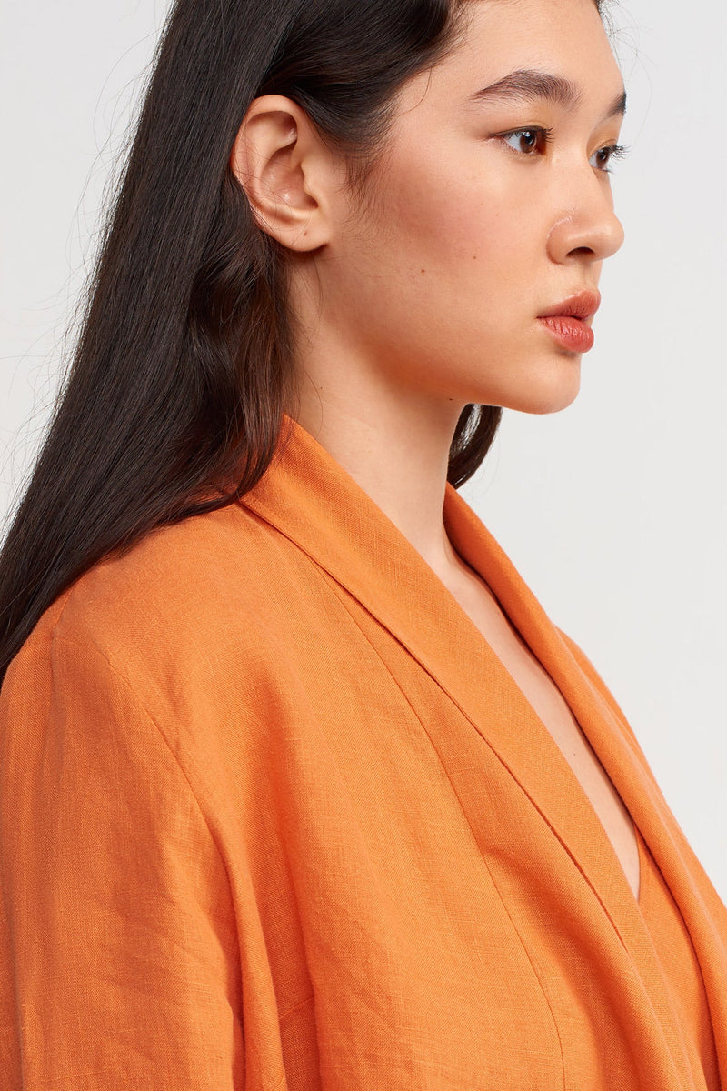 NU Solid Short Linen Jacket  Amber