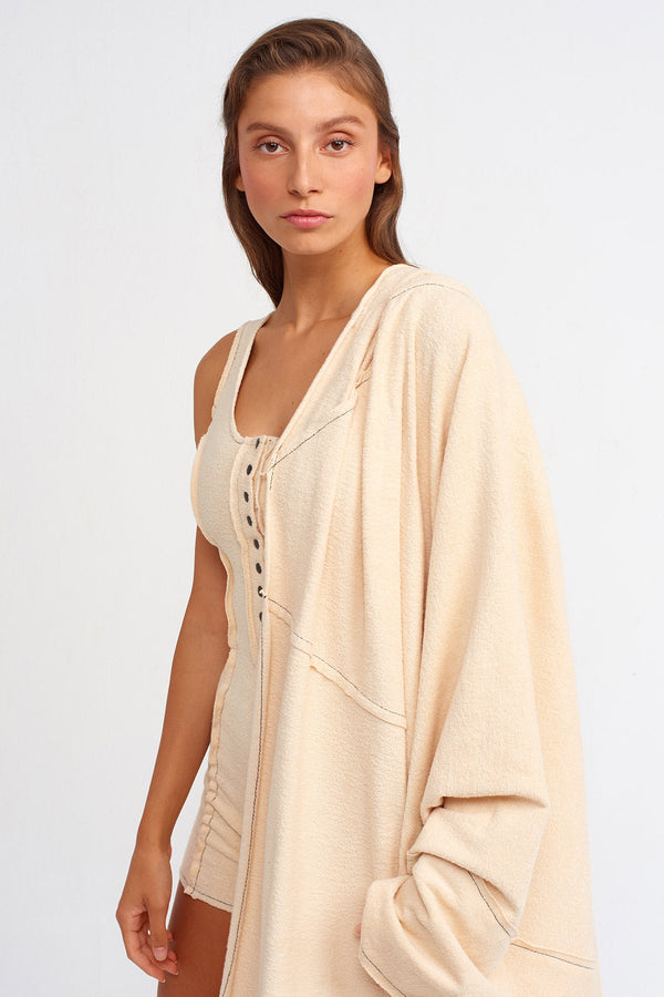 NU Textured Scarf With Contrast Stitched Detail Natural