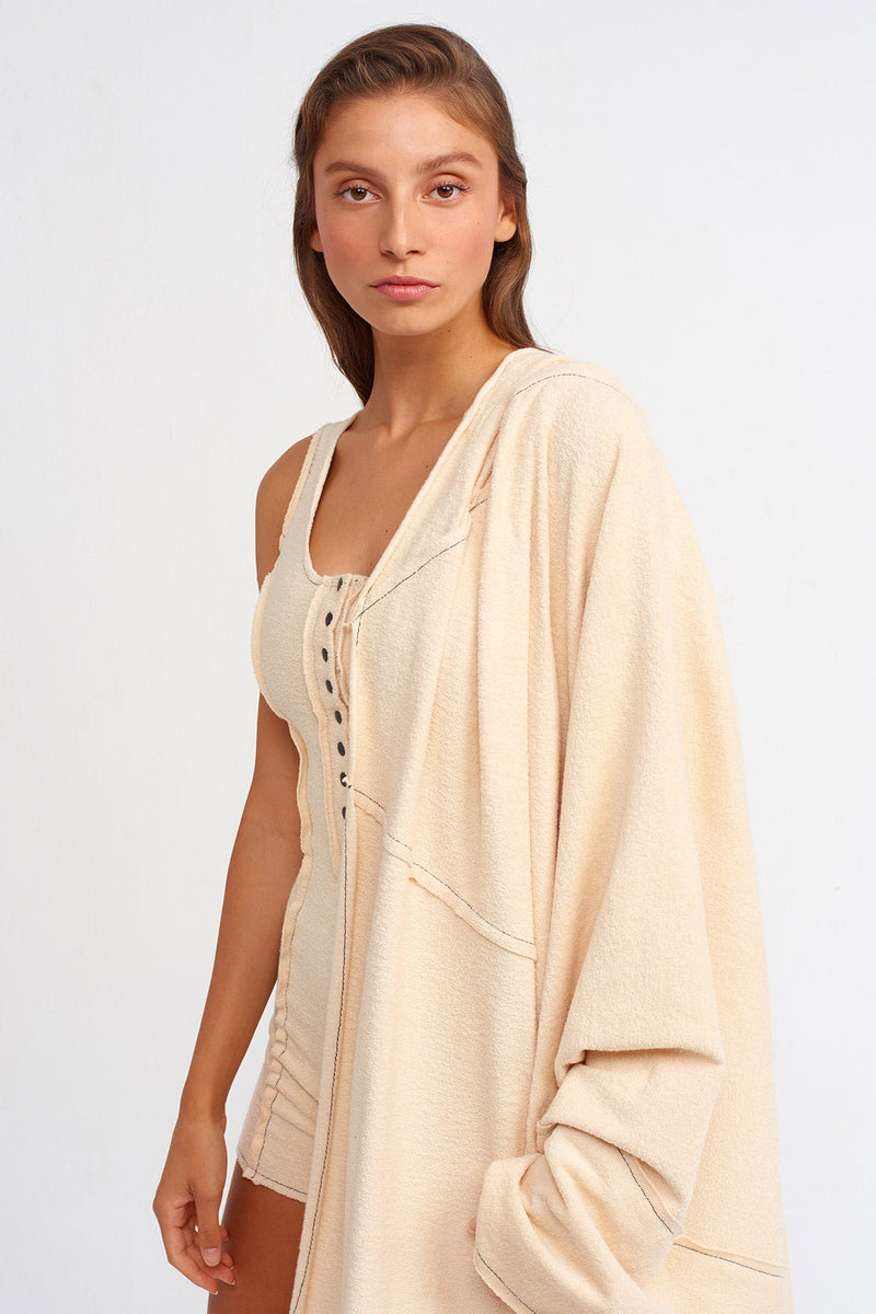 NU Textured Scarf With Contrast Stitched Detail Natural