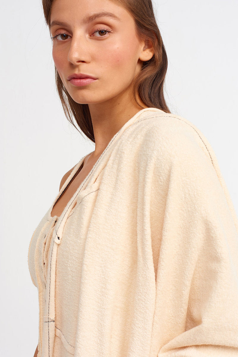 NU Textured Scarf With Contrast Stitched Detail Natural