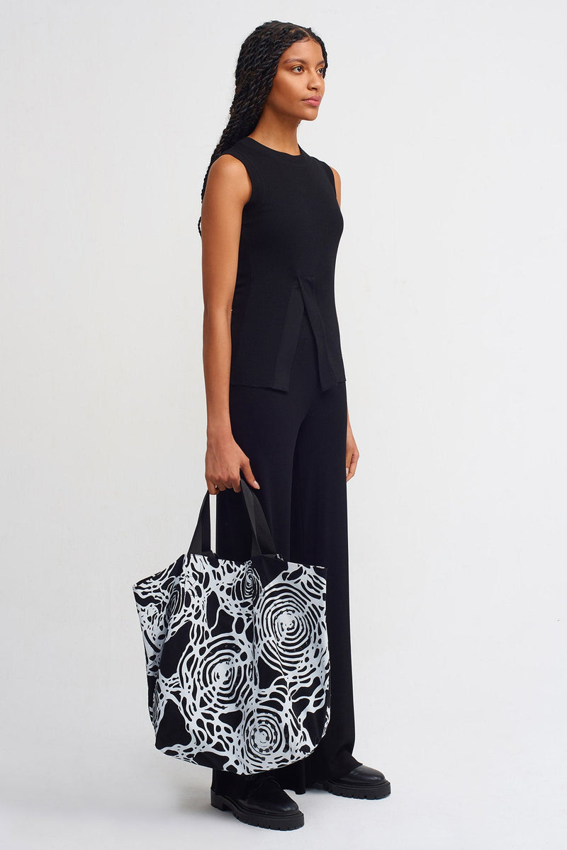 NU Printed Tote Bag With Embellished Detail Black-White