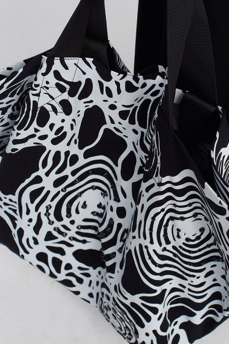NU Printed Tote Bag With Embellished Detail Black-White