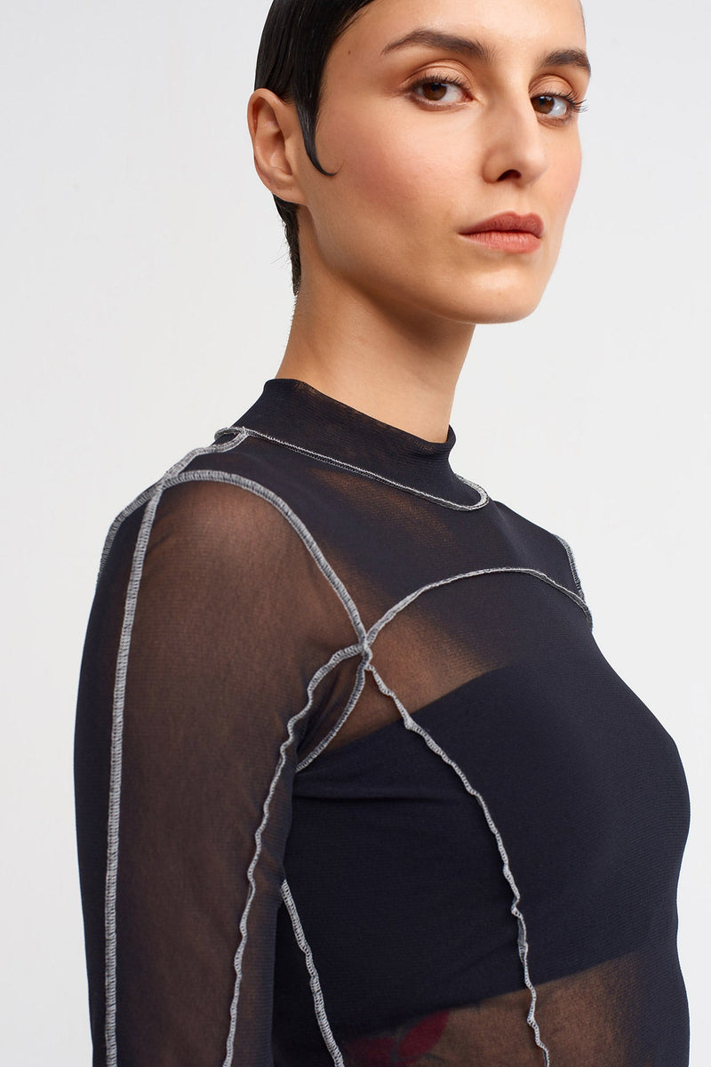 NU Contrast Stitched Mesh Bodysuit Black/Offwhite