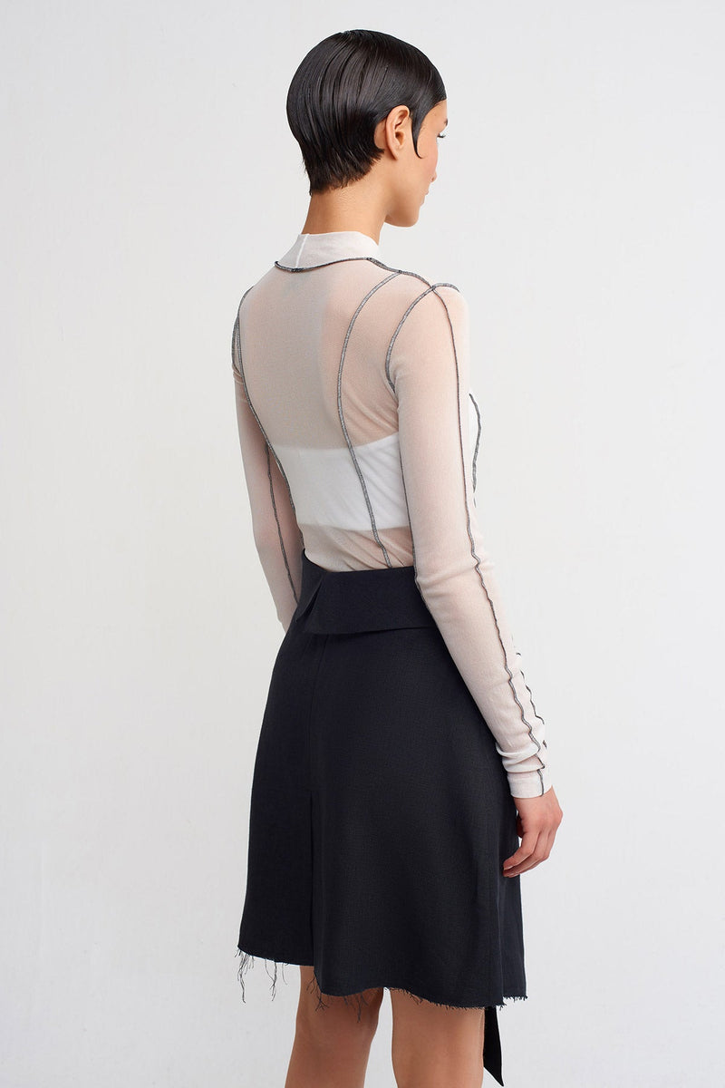 NU Contrast Stitched Mesh Bodysuit Off White/Black