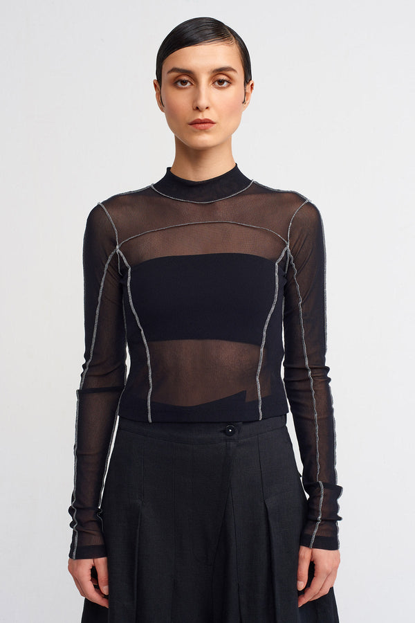 NU Contrast Stitched Mesh Bodysuit Black/Offwhite